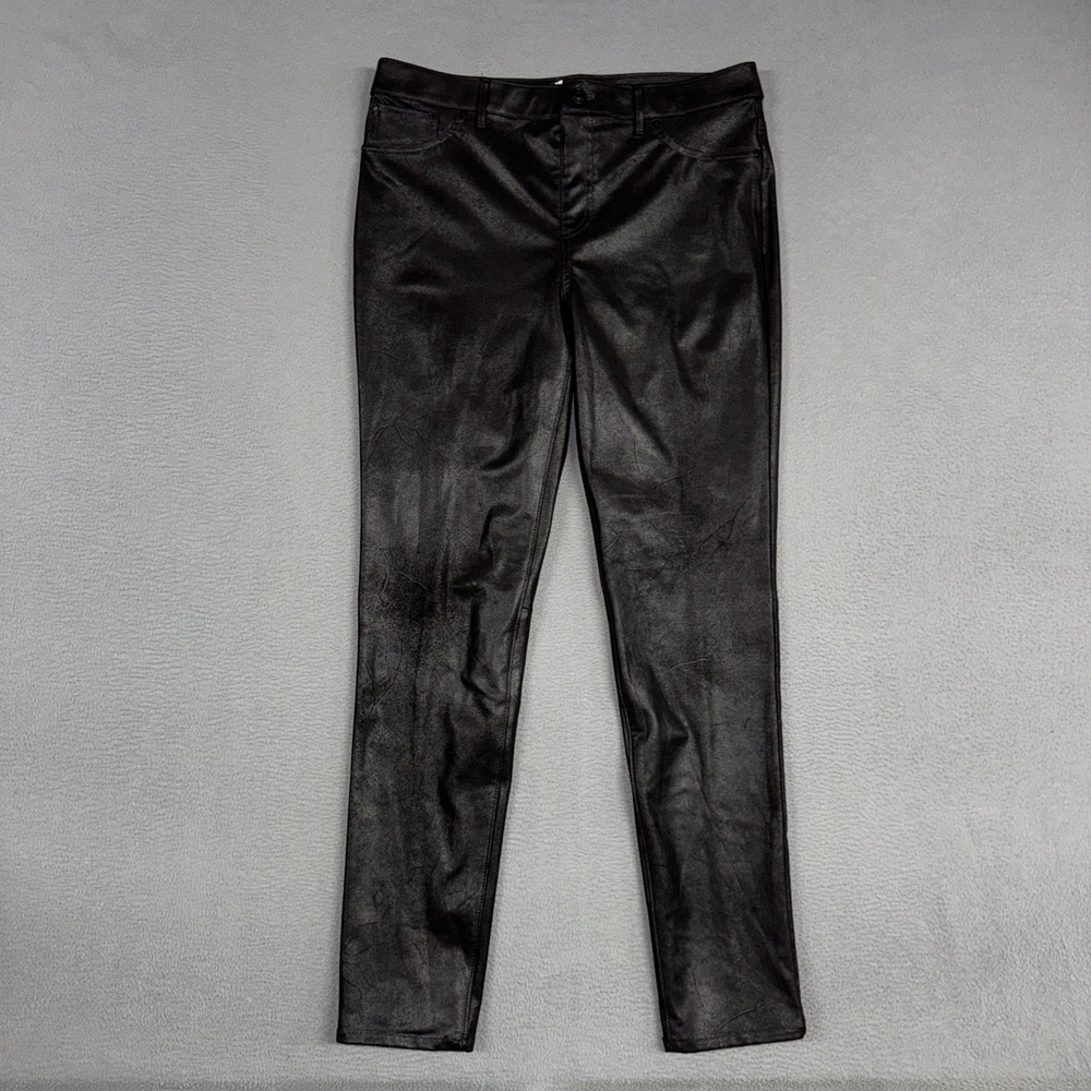Chicos Pants Womens 1 / 8 Black Skinny Faux Leather Coated Stretch Edgy Slim Fit